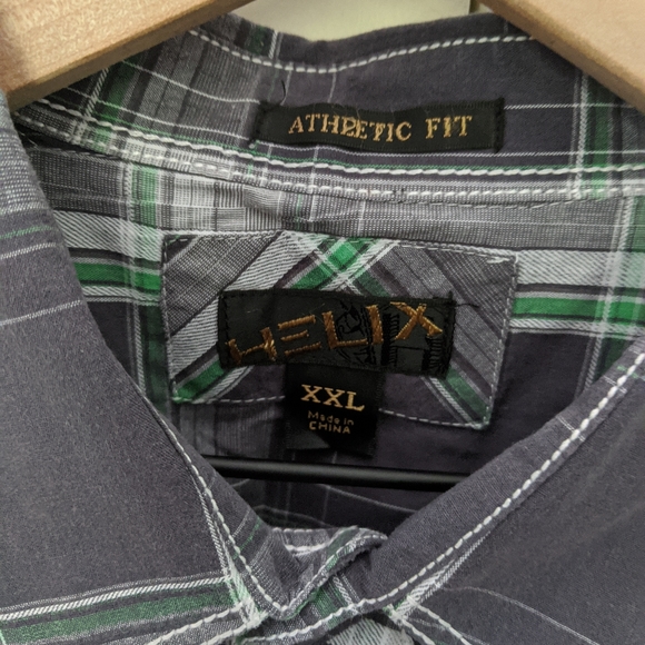 👣Helix Grey and Green Plaid Western Shirt - Picture 2 of 3